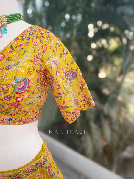 Kesar Yellow Floral Embroidered Lehenga Set