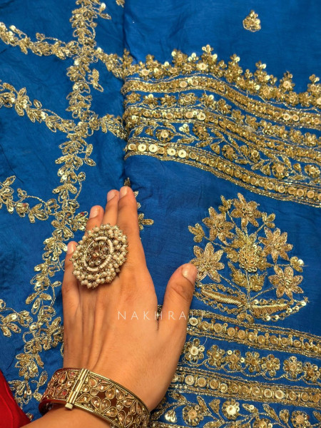 Zuleika Blue Chanderi-Silk Blend Dress Material