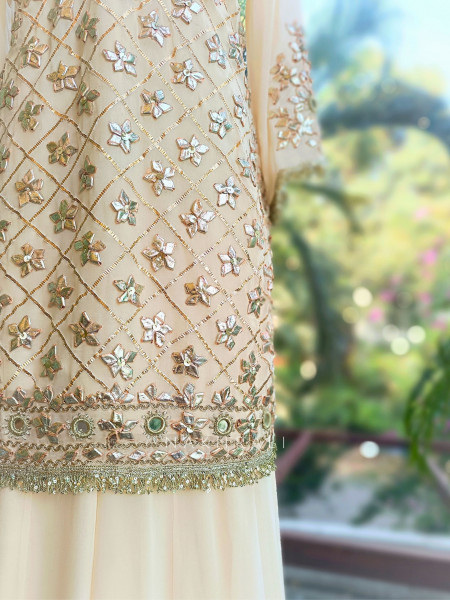 Nivora Cream Suit Set with Gota Mirror Work