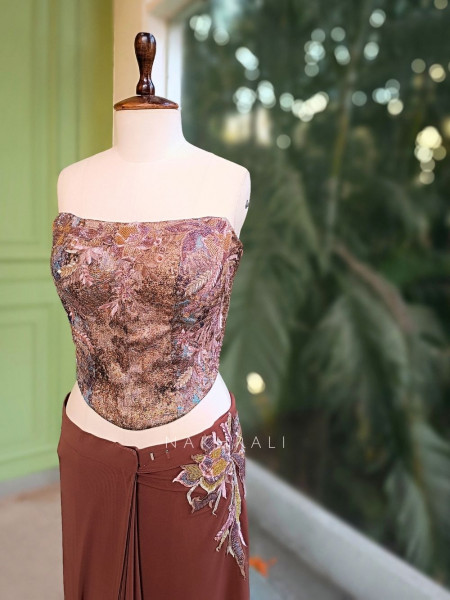 Evara Brown Drape Saree with Embroidered Corset Blouse