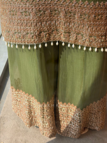 Zoya Green Tissue Suit Set with Zari Work