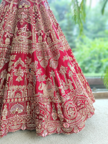 Vaidehi Bridal Red Raw Silk Bridal Lehenga Set With Zardozi, Pitta & Resham Work
