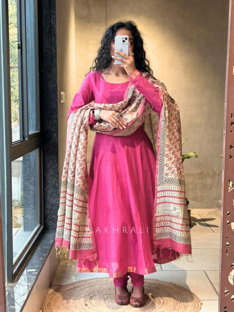 Image of Vasu Pink Anarkali Suit Set