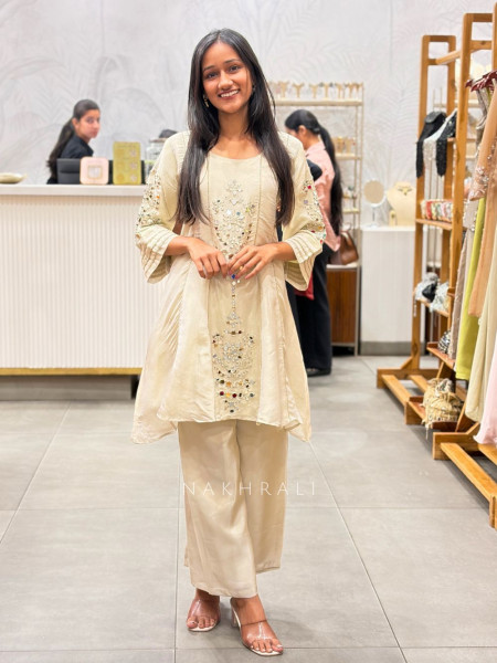 Virel Fawn Kurta Palazzo Set with Mirror Work