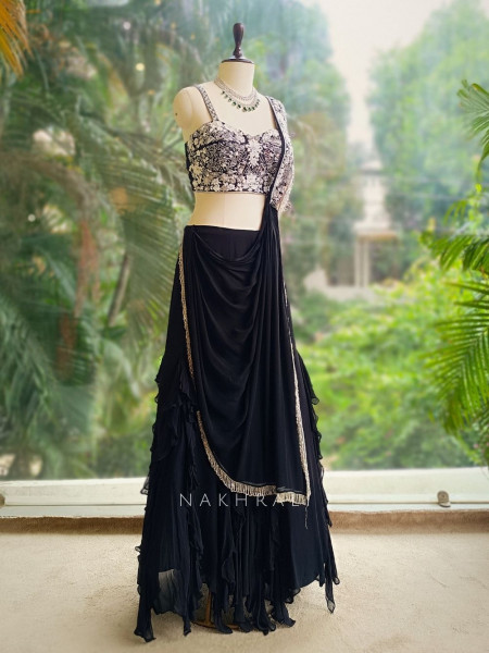 Noir Charm Black Indowestern Set with Sequin and Cut Dana Work