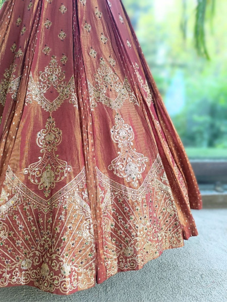 Surmayi Pink Onion Tissue Silk Indo-Western Lehenga
