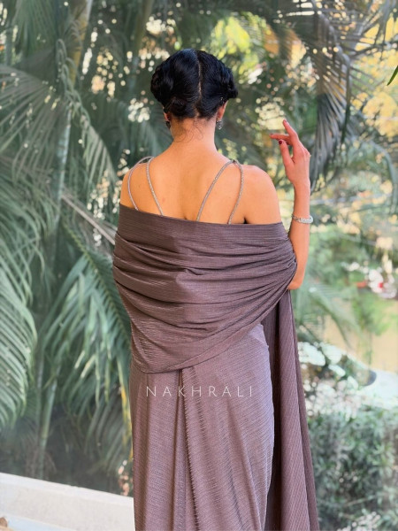 Lyra Grey Indo-Western Corset Drape Skirt Set