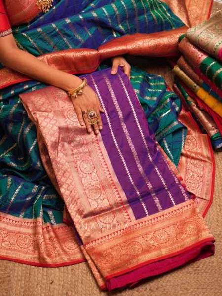 Kaashi Purple Banarasi Silk Saree with Brocade Pallu