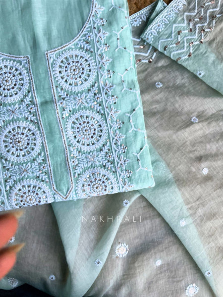 Ishira Blue Embroidered Cotton Dress Material Set