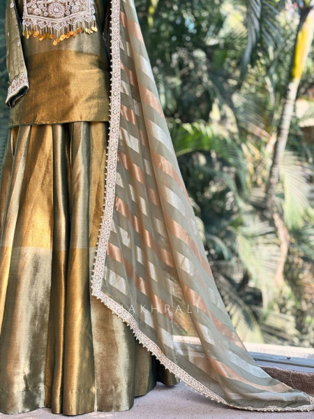 Kanak Green Kurta Skirt Set with Embroidered Detailing