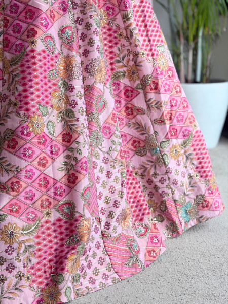 Whimsical Candy-Pink Geometric Lehenga