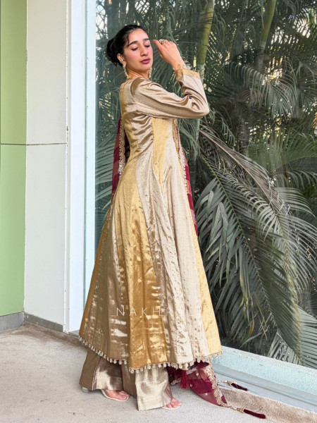 Nazneen Maroon Anarkali Suit Set with Contrast Dupatta