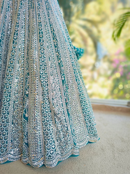 Rivarka Rama Green Mirror and Bead Embroidered Bridal Lehenga