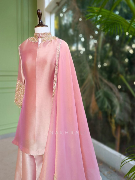 Roselle Blush Zari & Sequin Kurta Palazzo Set