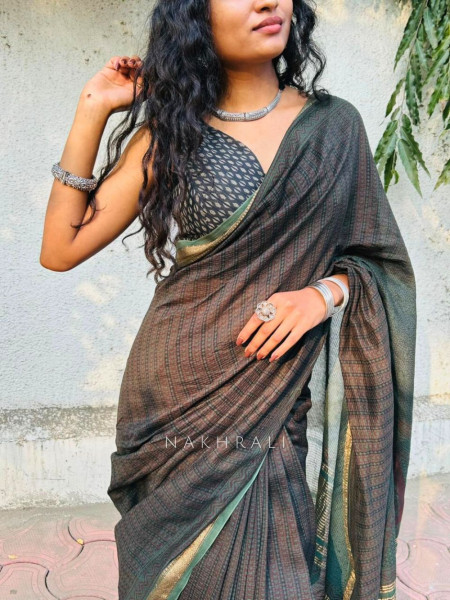 Vanshika Green Maheshwari Printed Saree