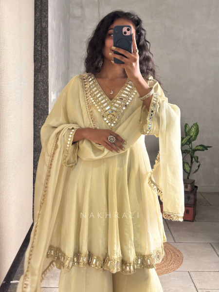 Aafreen Cream Kurta & Palazzo Set