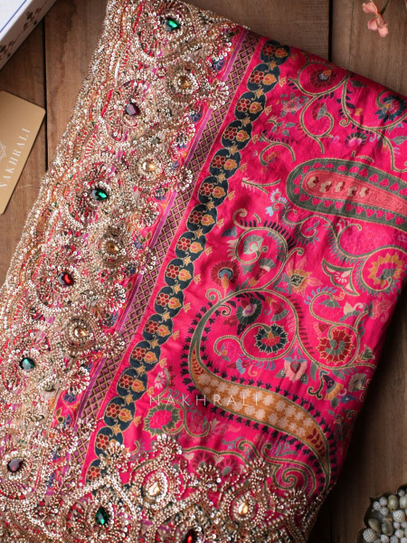 Zafran Mahal Magenta Silk Saree with Kashmiri Paisley Print