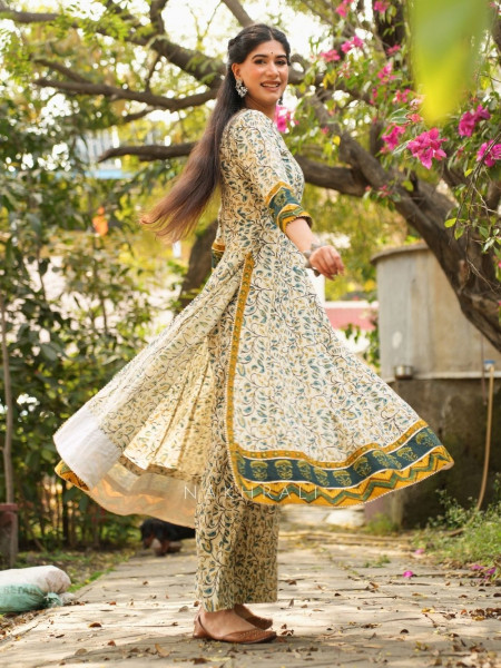 Mirza Cream Angrakha Cotton Kurta