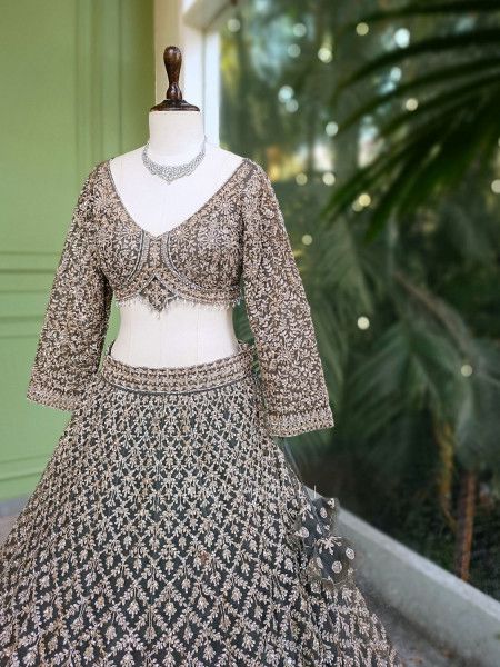 Virel Regal Green Lehenga Set with Zari and Stone Work