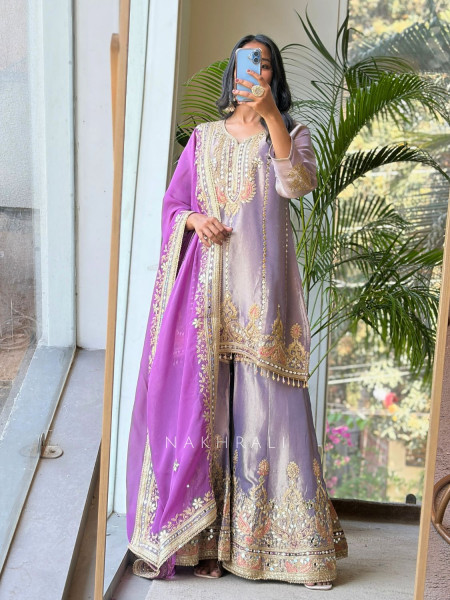Miravelle Lavender Suit Set with Zari Sequin and Bead Work