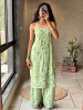 Solira Coral Pista Green  Rayon Kurta Pant Set with Chikankari Work