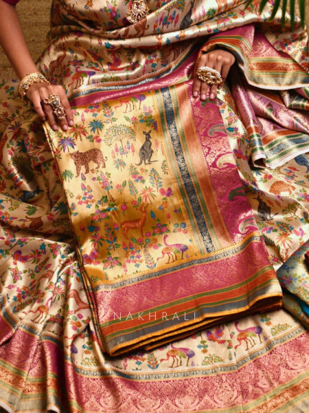 Vantara Zari Weave Saree with Animal Motifs
