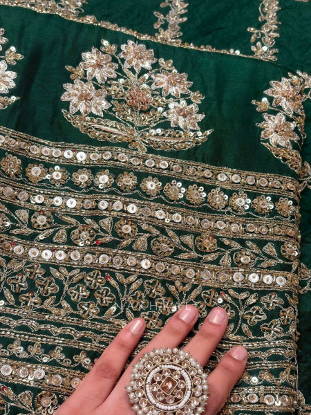 Zuleika Green Chanderi-Silk Blend Dress Material