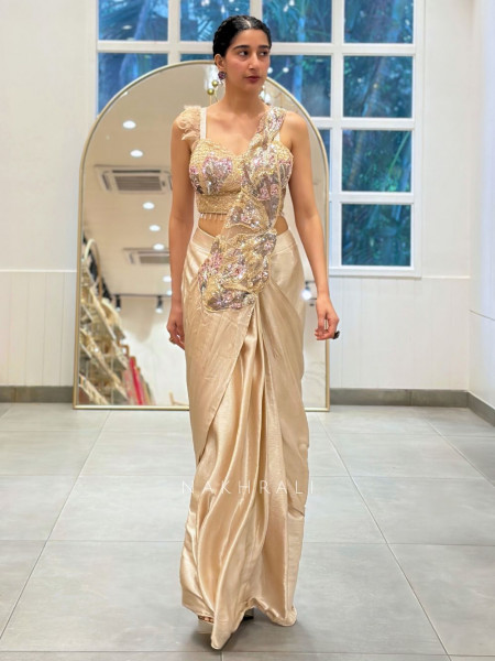 Aero Cream Drape Saree With 3D Cutdana & Sequin Work