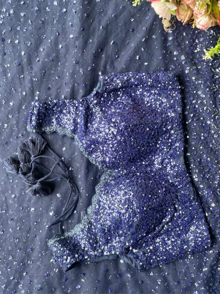 Marina Navy Blue Saree With Readymade Blouse