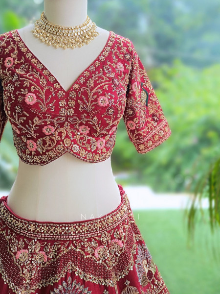 Vaidehi Bridal Red Raw Silk Bridal Lehenga Set With Zardozi, Pitta & Resham Work