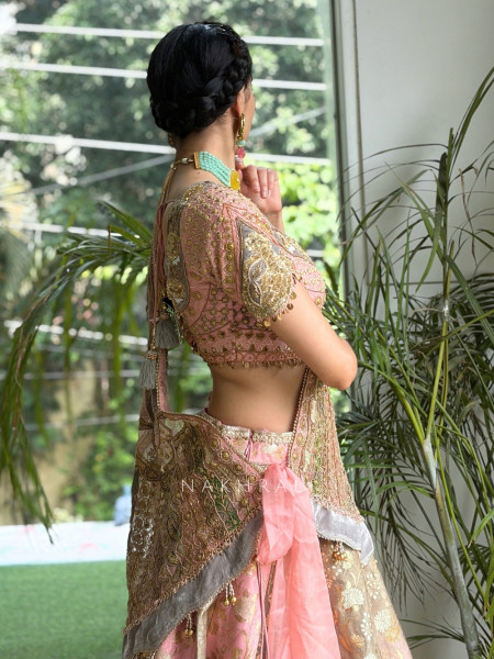 Saras Blush Pink Banarasi Brocade Silk Lehenga Set