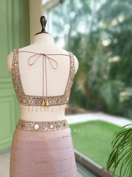 Mrinmayi Dusty Rose Crushed Georgette Saree with Readymade Blouse