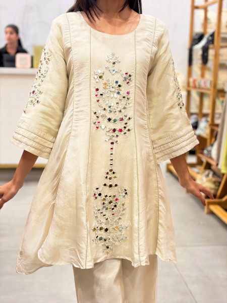 Virel Fawn Kurta Palazzo Set with Mirror Work