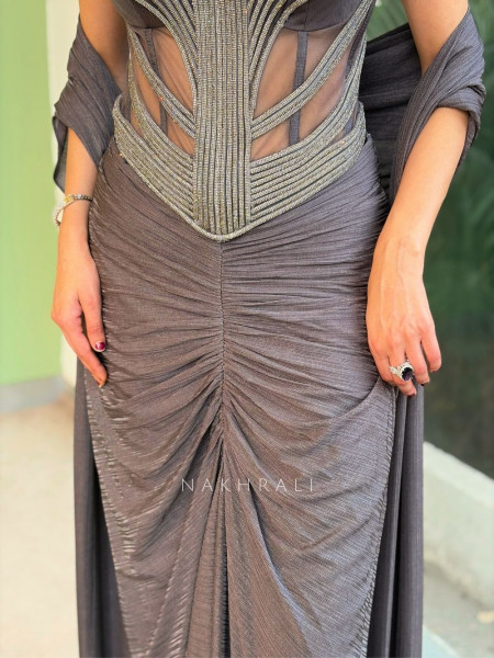 Lyra Grey Indo-Western Corset Drape Skirt Set