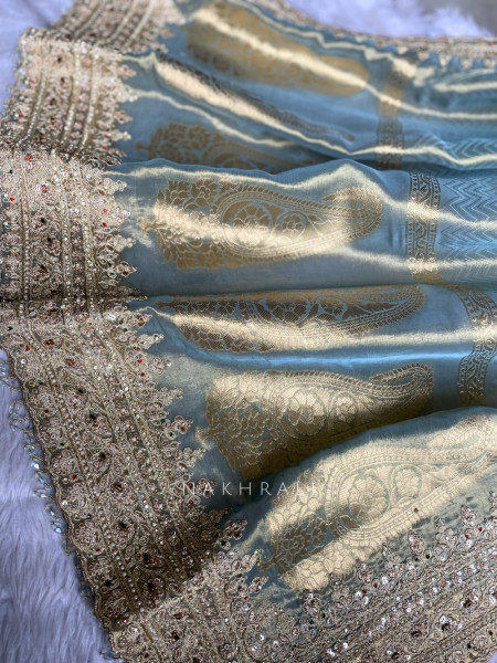 Neerja Firozi Banarasi Silk Saree with Embroidered Blouse