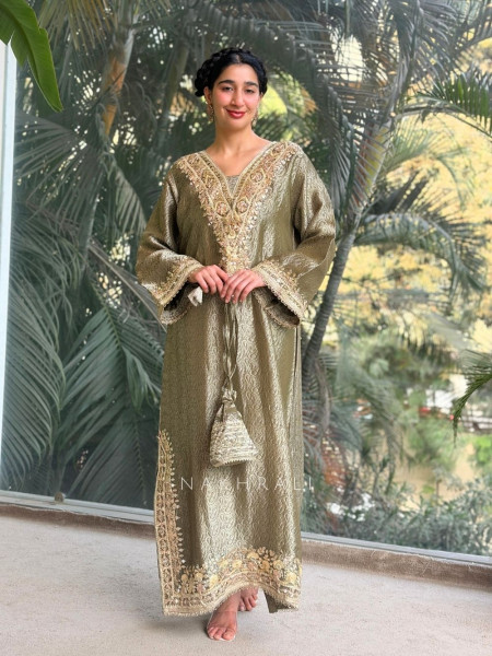 Kyra Green Straight Dress with Mirror Zari Work