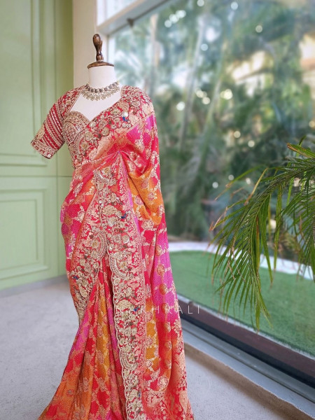 Shahzadi Pearl-Fringed Scarlet Red Saree