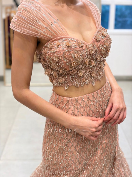 Shimmering Siren Peach Indo Western Mermaid Lehenga