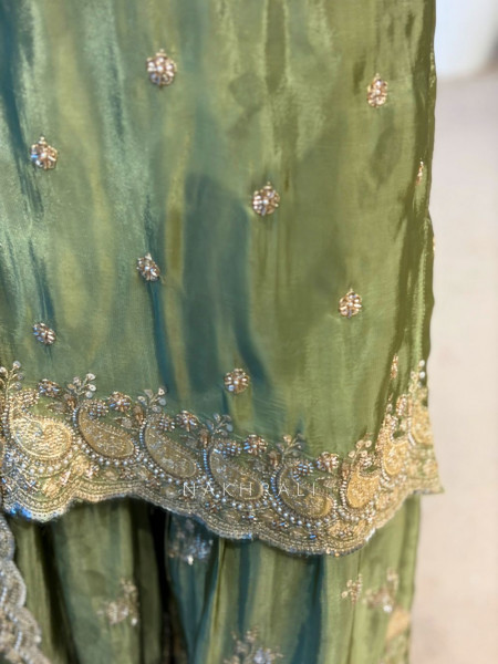 Zayvin Green Zari Tissue Suit Set with Bead Work