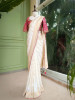 Mrignayani Cream Saree with Embroidered Blouse &amp; Brocade Weave