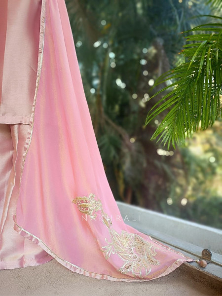 Roselle Blush Zari & Sequin Kurta Palazzo Set