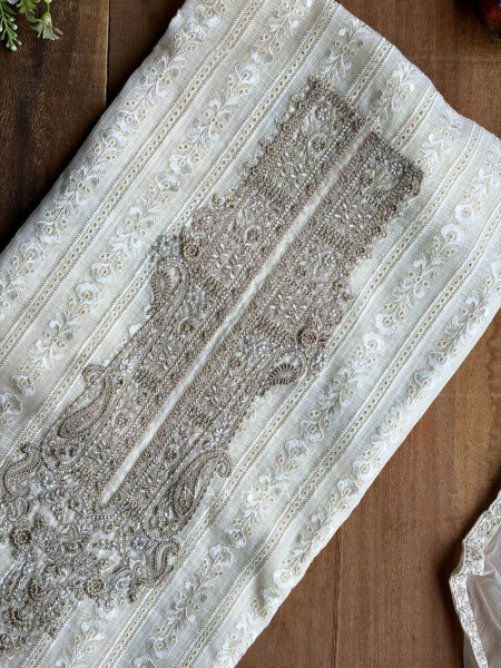 Khumaira Cream Lucknowi Embroidered Dress Material