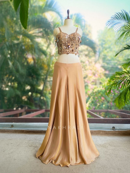 Zelvara Beige Embellished Corset & Palazzo Set with Dupatta