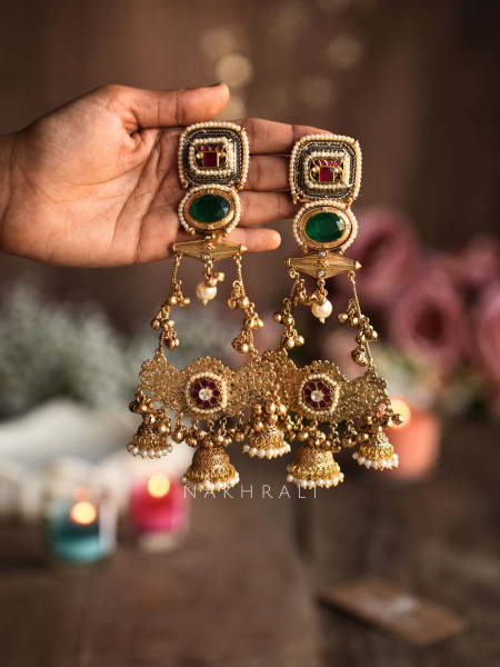Alviora Emerald Grand Jhumka Long Earrings