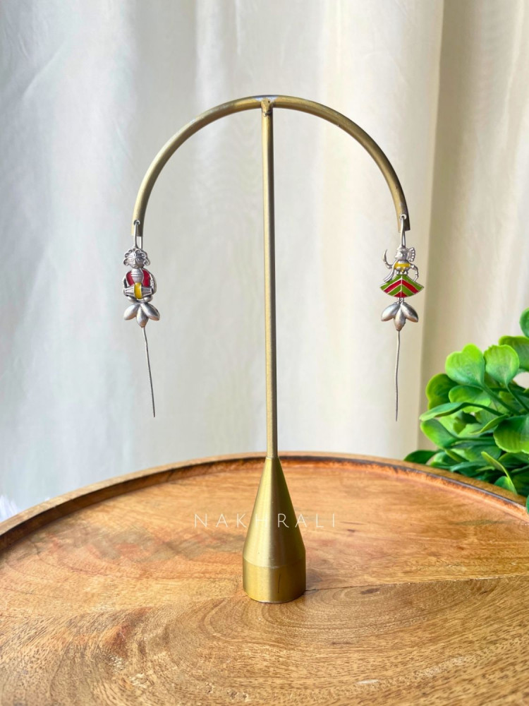 Image of Nritya Multicolour Silver Folk Dangler Earrings