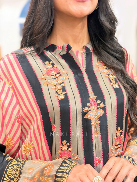 Samira Pink Viscose-Satin Blend Kurta Pant Set
