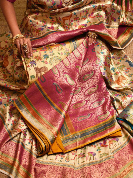 Vantara Zari Weave Saree with Animal Motifs
