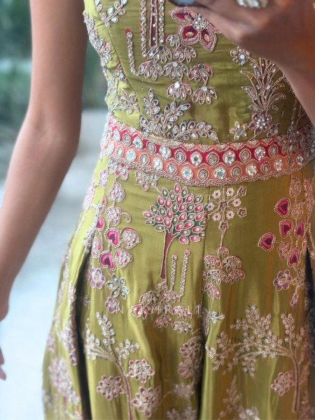Ishvani Parrot Green Chanderi Silk Indo-Western Jumpsuit