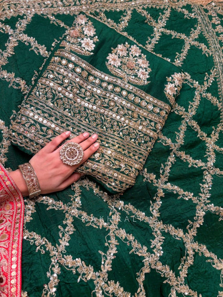 Zuleika Green Chanderi-Silk Blend Dress Material