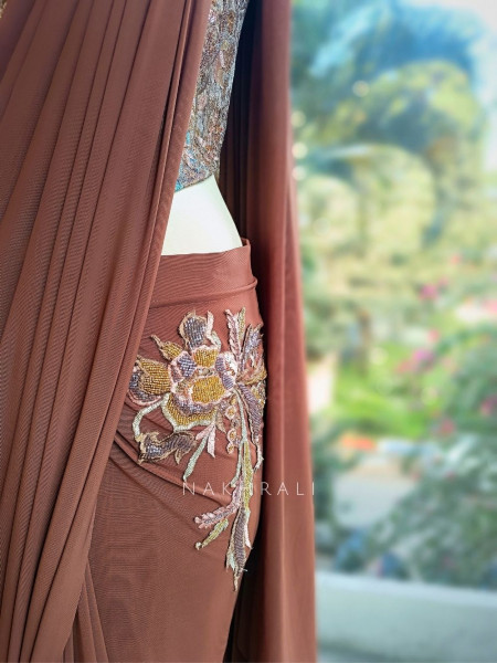 Evara Brown Drape Saree with Embroidered Corset Blouse